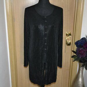 Citiknits Long Black Button Down Split Front Versatile Slinky Knit Y2K Cardigan